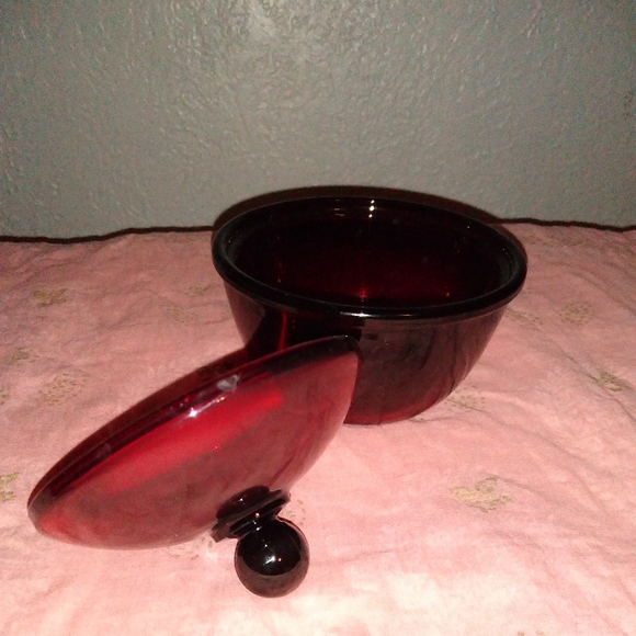 French Ruby Red Vintage Glass Candy Dish Nut Sugar Bowl Arcoroc France - Picture 2 of 7